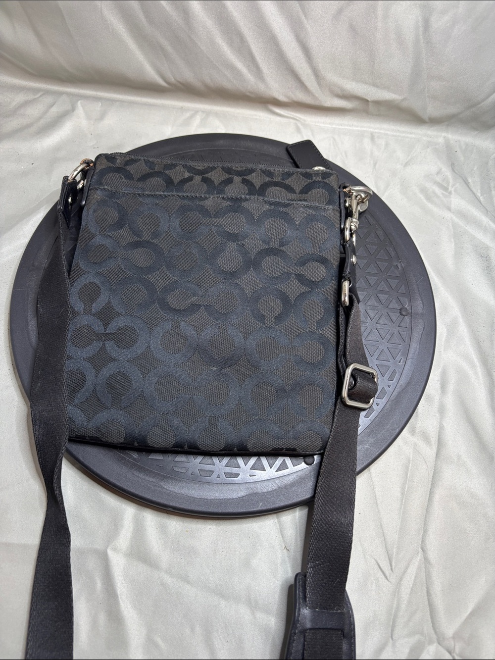Coach Black Signature Messenger Bag with Silver Hardware